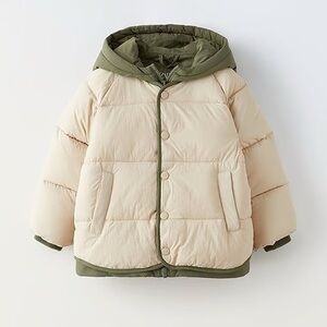 Zara Kids Cream and Green Puffer Jacket